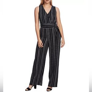 Vince Camuto Black Striped Belted Jumpsuit Size 6